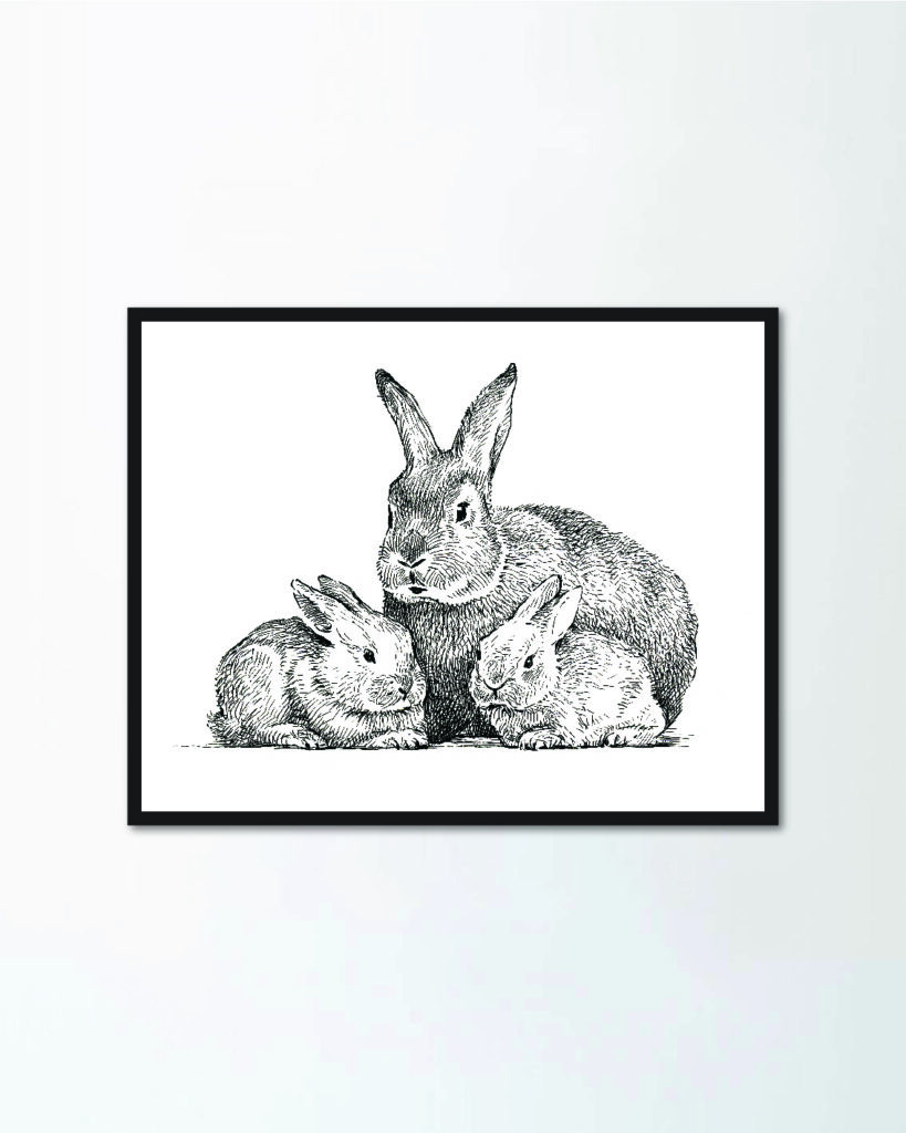 รูปภาพพร้อมกรอบแขวนผนัง Three rabbits - PENNELLO